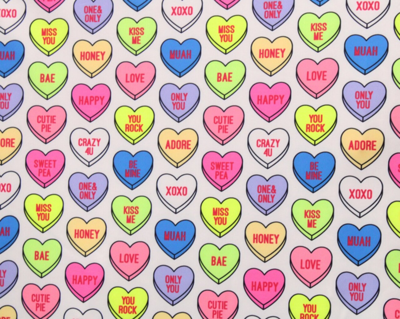 1 Yard Candy Hearts Valentine Spandex Fabric Four Way Stretch Apparel Material 58"/60" Width